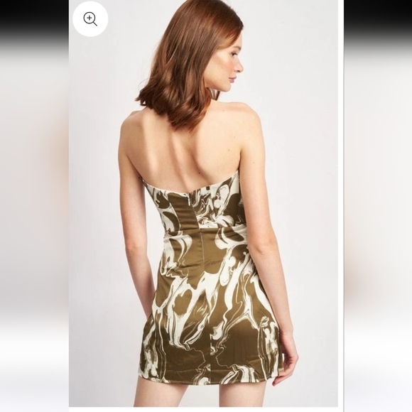 EMORY PARK Olive swirl BUSTIER MINIDRESS WITH WAIST TIE. Size Med NWT - Picture 4 of 16